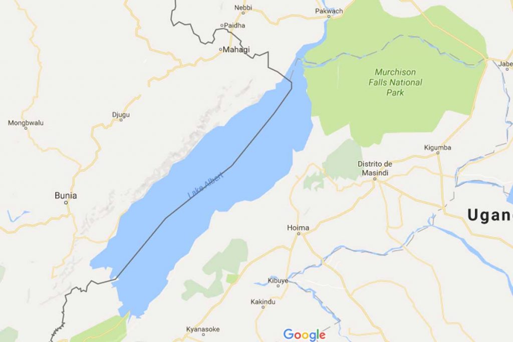 Lago Albert, lugar donde ocurrió la tragedia que enluta al fútbol ugandés. Foto Google Maps